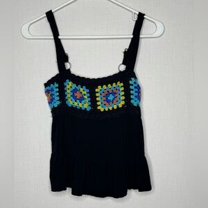Granny Square Crochet Lace Babydoll Tank Top Boho Cottagecore Y2K Festival